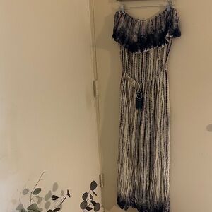 Vintage Havana Black and White Strapless Maxi Dress. Resort, Cruise, Boho